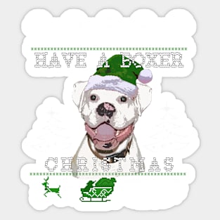 White Boxer Dog Christmas Sweater Sticker